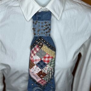 Patchwork Denim Tie with Studs Handmade